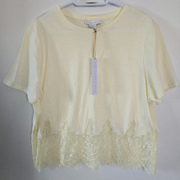 House Of Harlow 1960 Elegant Butter Ivory Cream Lace Trim Top Size L - Picture 2 of 5